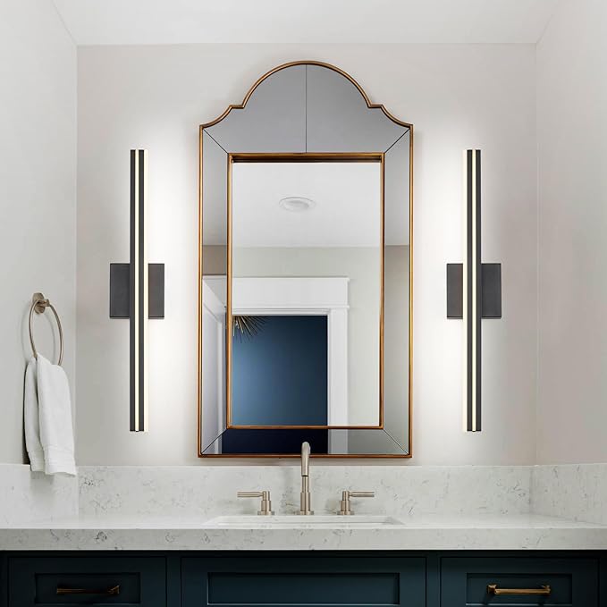 SineRise 24-Inch LED Modern Bathroom Vanity Light Bar, Matte Black Modern Acrylic Bathroom Wall Lighting Fixtures Over Mirror (Cool White 6000K)