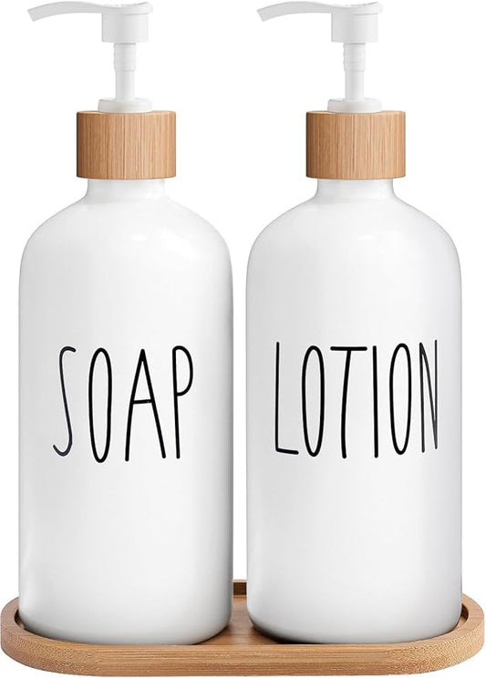 MOMEEMO White Soap Dispenser Bathroom Set, Soap and Lotion Dispenser Set Suitable for Bathroom Accessories Decor. (White)