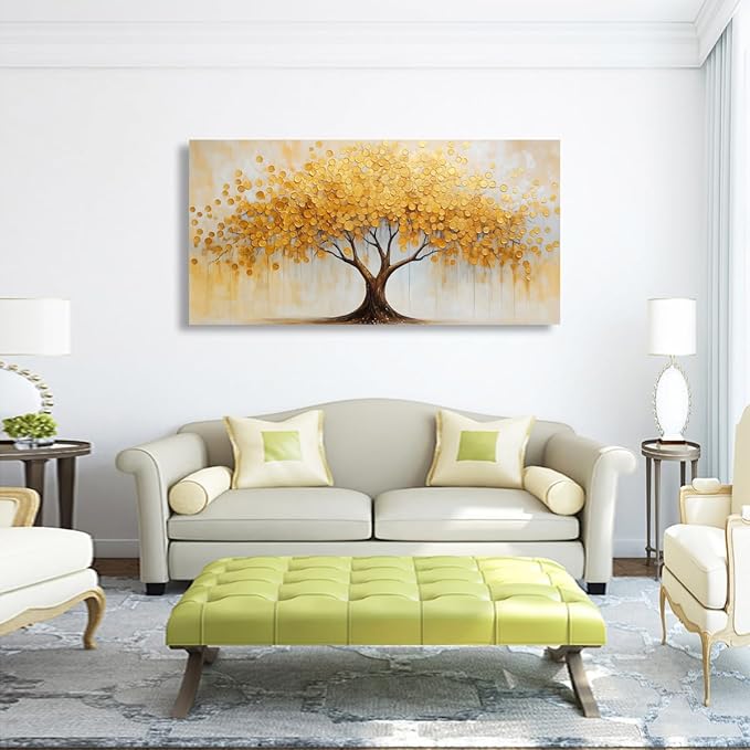 Abstract Canvas Wall Art Bedroom Wall Decor Living Room,Tree of Life Wall Art Office Kitchen Paintings Artwork Modern Gold Leaf Tree Pictures Art Prints Waterproof Ready to Hang-20x40inch