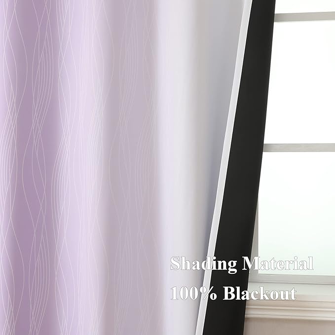 Estelar Textiler Lilac and Greyish White Ombre Blackout Curtains 90 Inch Length 2 Panels Set, Thermal Insulated Drapes for Bedroom,Full Light Blocking Grommet Gradient Curtains for Living Room,52Wx90L