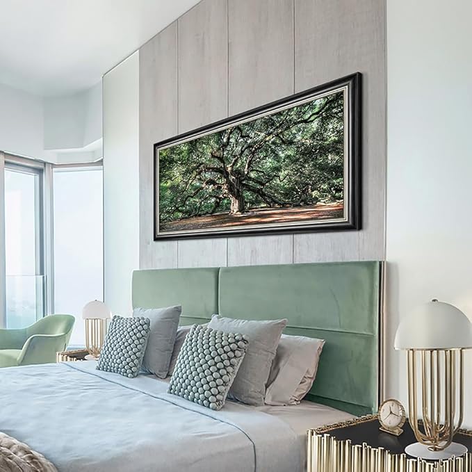 Large Tree Canvas Wall Art: Framed Green Oak Forest Landscape Prints for Living Room