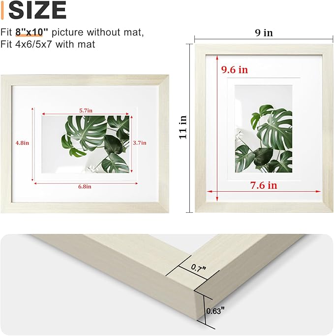 Egofine 8x10 Picture Frames Set of 4, Made of Solid Wood Covered by Plexiglass 4x6 and 5x7 with Mat or 8x10 without Mat, for Table Top Display and Wall Mounting Photo Frame Beige