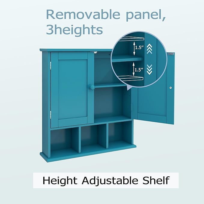 TaoHFE Turquoise Bathroom Cabinet - 2 Door Adjustable Shelves, Over The Toilet Storage, Wall Mounted Medicine Cabinet