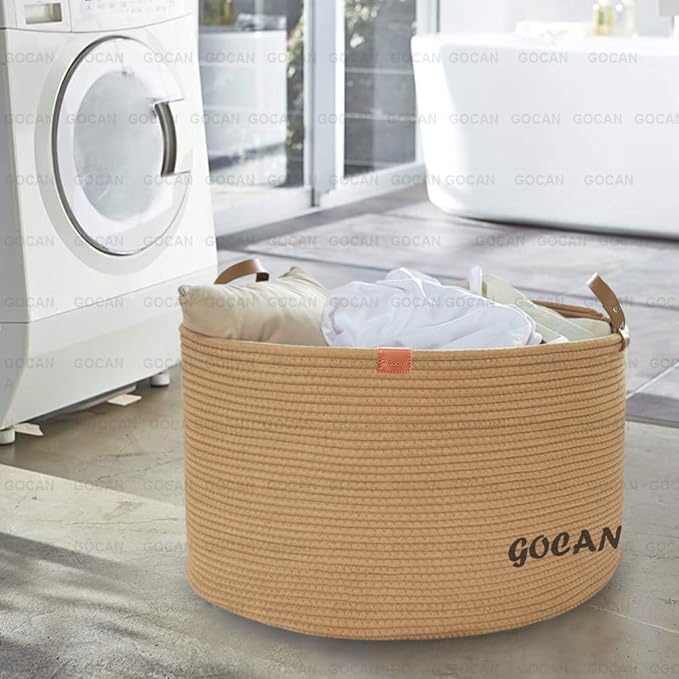 Extra Large Storage Laundry Basket 22" X 22"X 14" Cotton Rope Woven Basket for Blanket Basket with Handles for Living Room Toys Storage XXXL (Pure Jute)