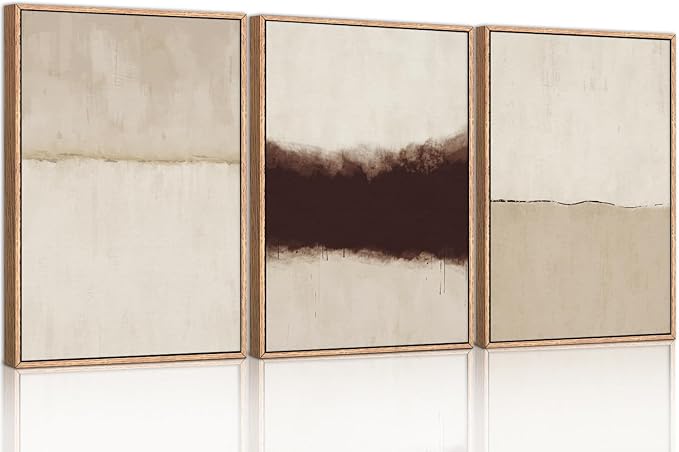 CHDITB Neutral Abstract Wall Art Set of 3, 24"x36" Large Framed Textured Wall Decor, Minimalist Modern Wall Painting, Beige Black Canvas Art Print for Living Room, Bedroom, Dining Room, Office