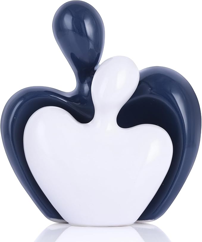 Blue and White Mini Ceramic Couple Sculpture, Romantic Love Decorative Statue, Couple, Blue Home Decor, Suitable for Dresser, Bookshelf, Office, Coffee Table Desktop Decoration.