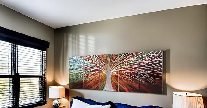 Yihui Arts Abstract Metal Wall Art - Tree Of Life Hand Crafted 5 Pieces Panels Large Big Unique 3D Aluminum Modern Contemporary Home Accent
