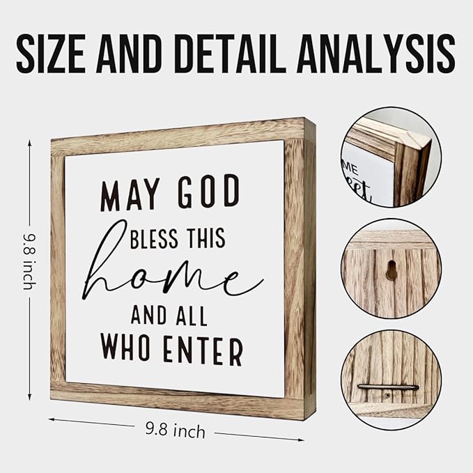 Scripture Sign, May God Bless This Home and All Who Enter Sign, Wooden Plaques Box Signs, Farmhouse Wood Sign, Rustic Home Decor for Front Door Porch Entryway, Table Shelf Desk Decoration