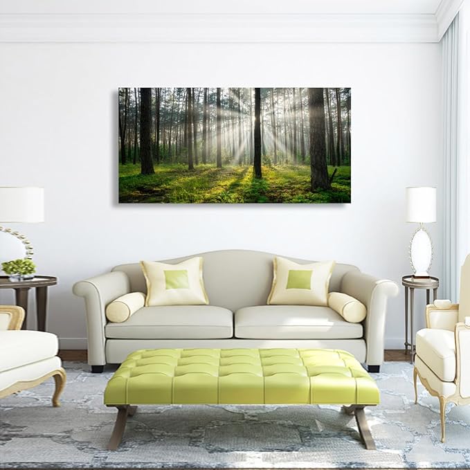 Green Forest Wall Art for Living Room Bedroom Office Large Landscape Sunrise Grass Nature Canvas Wall Art Kitchen Pictures Modern Tree of Life Wall Decor Paintings Artwork 20 * 40inch