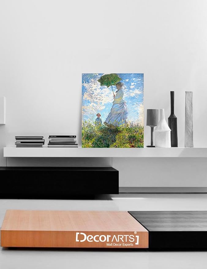 DECORARTS - The Walk, Woman with a Parasol (1875), Claude Monet Art Reproduction. Giclee Canvas Prints Wall Art for Home Decor 24x20