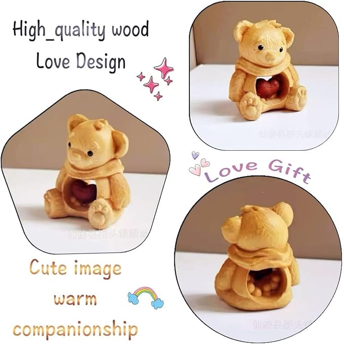 Cute Wooden Bear Figurine – Carved Hollow Love Bear Statue in Acrylic Display Box, Romantic Couples Gift for Anniversary, Valentine’s Day, Birthday, Unique Home & Office Shelf Decor