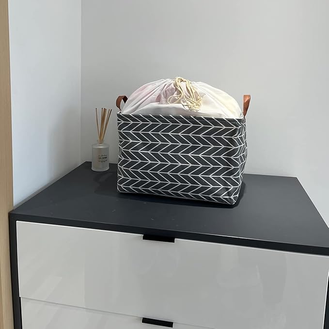 CLOCOR Rectangular Storage Basket,Collapsible Cute Pattern Storage Bin,Waterproof Coating Storage Box with Handles for Home Organization,Shelf Basket (3 Pack Grey Arrow)