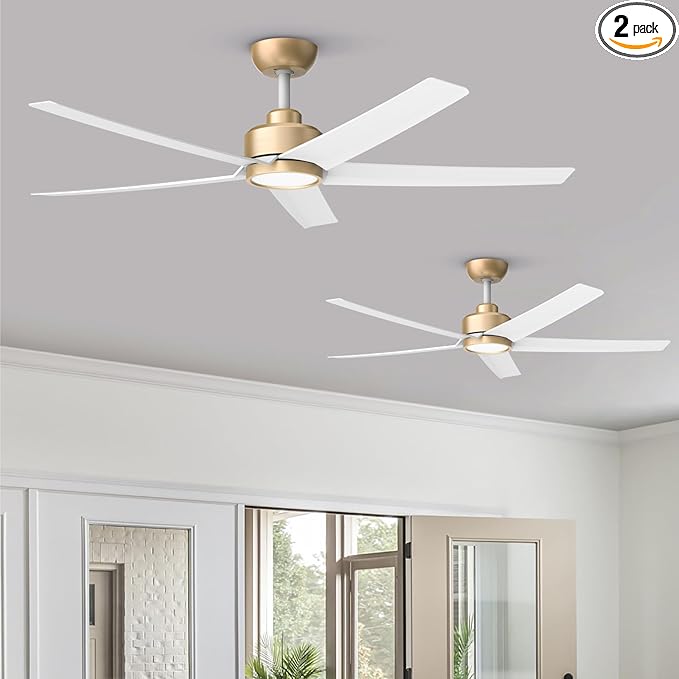 ocioc 2-Pack 52 inch Ceiling Fans with Liights Ultra Quiet DC Motor 3 Color Temperatures Modern Ceiling Fan for Bedroom Kitchen Indoor Covered Outdoor Gold