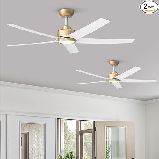 ocioc 2-Pack 52 inch Ceiling Fans with Liights Ultra Quiet DC Motor 3 Color Temperatures Modern Ceiling Fan for Bedroom Kitchen Indoor Covered Outdoor Gold