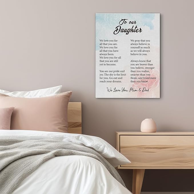 Inspirational Daughter Canvas Wall Art - Gifts for Daughter Canvas Prints Framed Paintings Artwork Ready to Hang Home Bedroom Girls Room Wall Decor 15 x 11.5 Inches