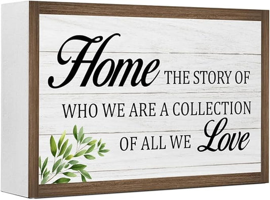 Home The Story of Who We are Wooden Box Sign Desk Decor,Family Quotes Wooden Block Plaque Sign for Home Farmhouse Living Room Bedroom Shelf Table Wall Decor
