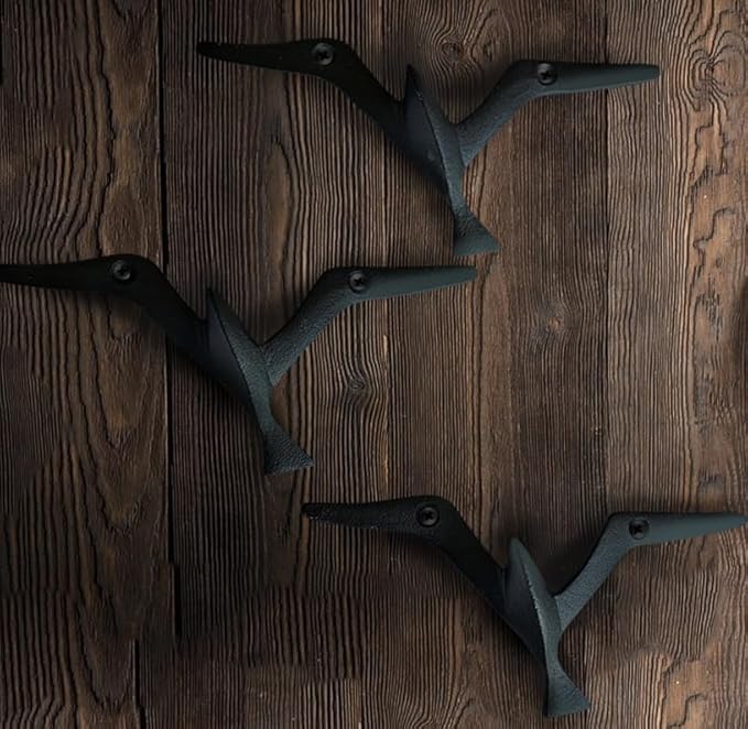 Ambipolar Iron Cast Decorative Gull Bird Wall Mounted Coat Hooks, Black, Set of 3