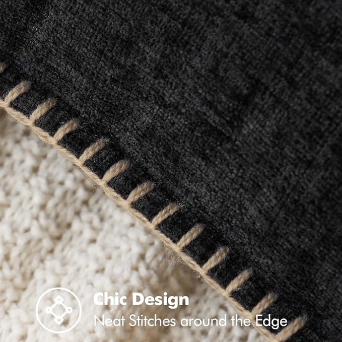 MIULEE Pack of 2 Couch Throw Pillow Covers 20x20 Inch Black Farmhouse Decorative Pillow Covers with Stitched Edge Soft Chenille Solid Dyed Spring Pillow Covers for Sofa Bed Living Room