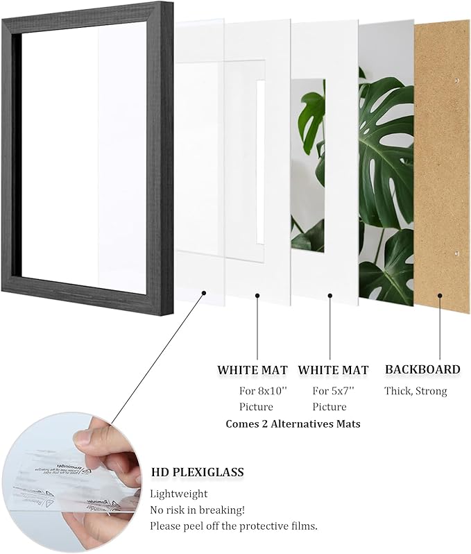 Egofine 11x14 Picture Frame Set of 4, Made of Solid Wood Multicolor Photo Frames Covered by Plexiglass 5x7 and 8x10 with Mat or 11x14 without Mat, for Table Top Display and Wall Mounting Mixed Colors