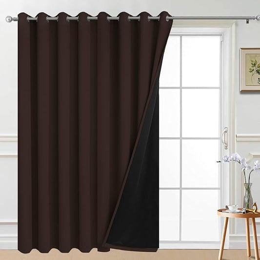 Yakamok 100% Blackout Patio Door Curtain Panels - Extra Wide, Sliding Glass Door Curtain Grommet Drapes, Thermal Curtain for Sliding Glass Door, Chocolate Brown, W100 x L84, 1 Panel