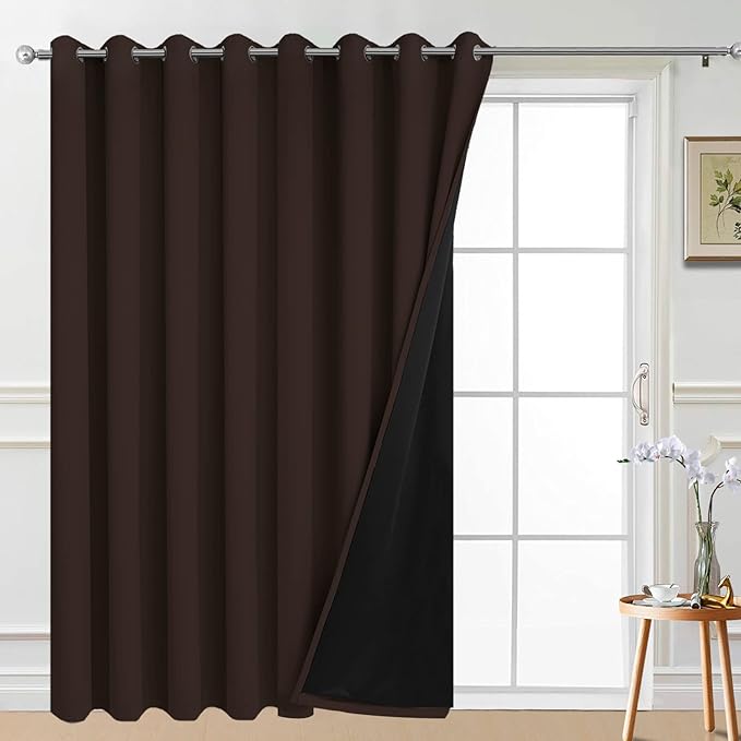 Yakamok Blackout Extra Wide Patio Sliding Door Curtains, Grommet Thermal Insulated Blind Curtains, Sliding Glass Door Panel for Living Room/Space Room Divider, Chocolate Brown, W100 x L96, 1 Panel