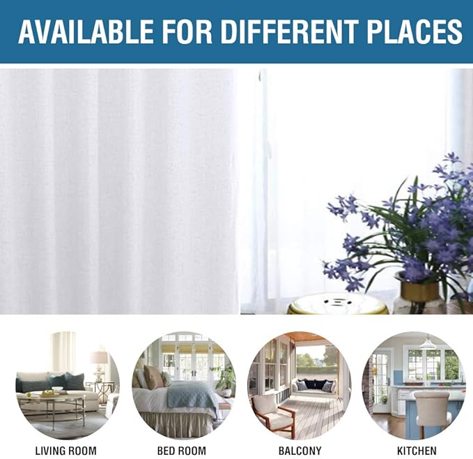 H.VERSAILTEX 100% Blackout Curtains for Bedroom 96 Inches Long Grommet Linen Face Full Light Blocking Curtain Drapes for Living Room Thermal Insulated Linen Look Curtains 2 Panels Set, Bright White