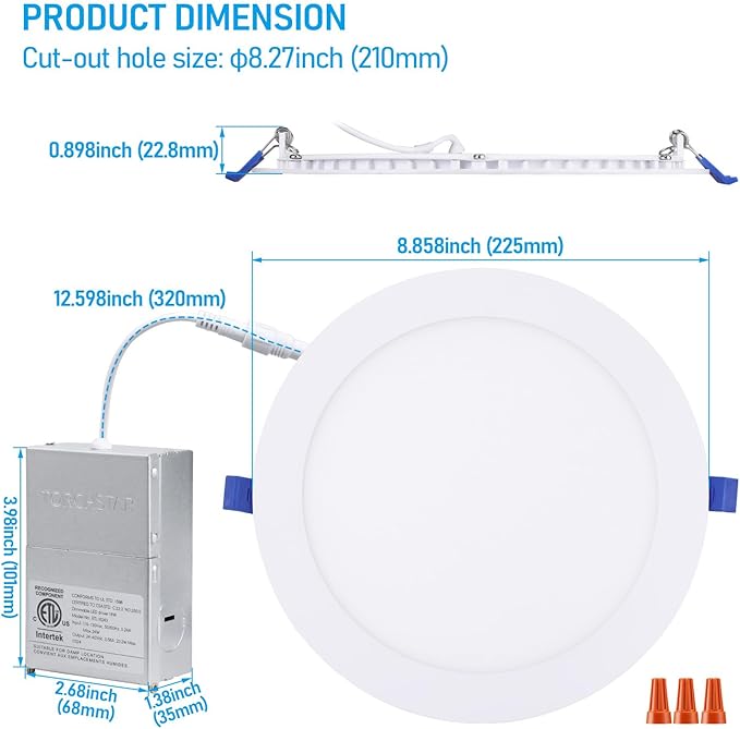 TORCHSTAR Basic Series 12-Pack 8 Inch Ultra-Thin LED Recessed Lighting with Junction Box, CRI90, Aluminum, 5000K Daylight, 5%-100% Dimmable Slim Recessed Downlight, 18W 1500LM, ETL and Energy Star