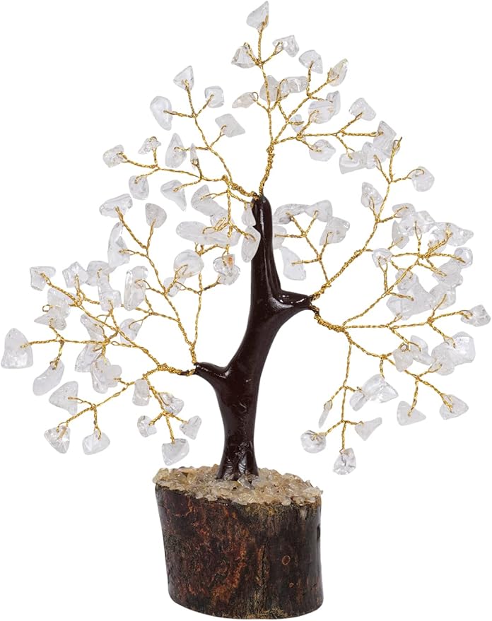 NARIBABU Clear Quartz Crystal Tree (7–8 Inch, 100 Chips) – Handmade Gemstone Bonsai for Clarity & Decor – Birthday Gifts for Women, Gift for Her, Spiritual Gift, Office Desk Decor