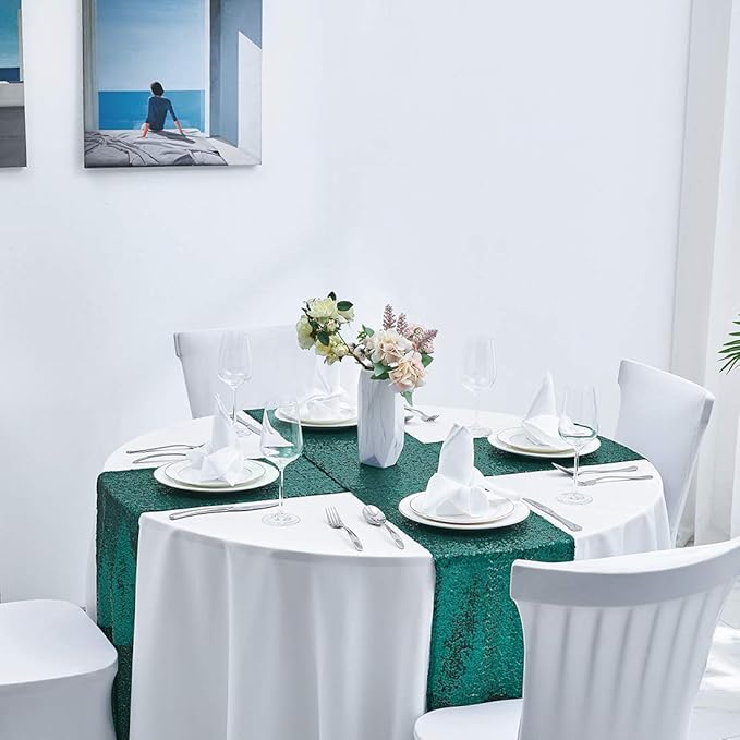 2 Packs 12 x 108 inches Hunter Green Sequin Table Runner, Glitter Hunter Green Table Runner for Wedding Birthday Bachelorette Holiday Party Supplies Decorations Bridal Shower Baby Shower