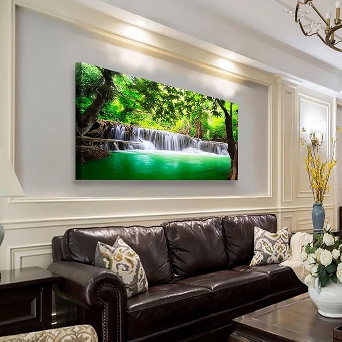 Wall Art Waterfall Tree Landscape Picture Canvas Wall Art Print Paintings Modern Artwork for Living Room Wall Decor and Home Décor Framed Ready to Hang,2cm Thick Frame, Waterproof Artwork.