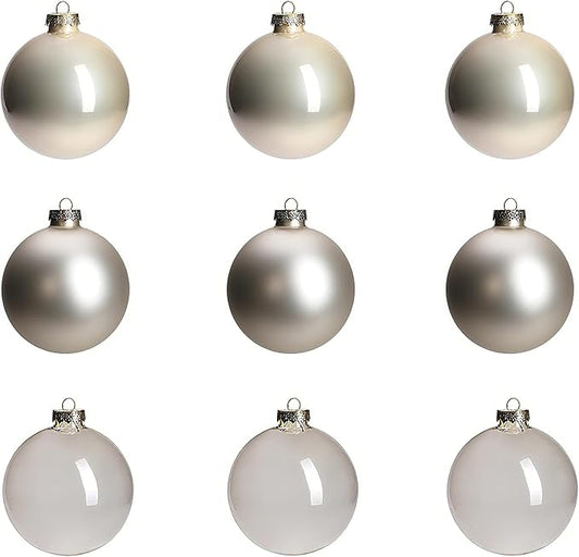 Champagne Ornaments for Christmas Tree Decoration, 3.15’’ Glass Ball Ornaments, Hanging Baubles Set of 9 with 3 Different Finishes, Plain Xmas Balls for Home Decor, Wedding Party Gift