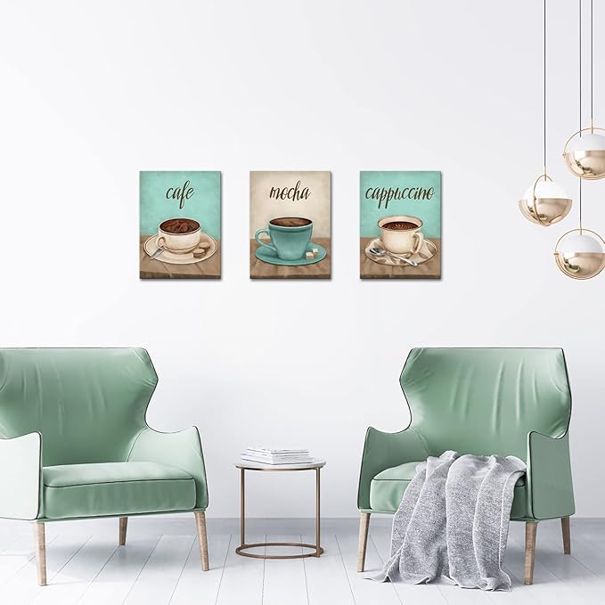 iHAPPYWALL 3 Pieces Coffee Kitchen Decor Wall Art Abstract Cafe Mocha Cappuccino Food Painting Picture for Restaurant Dining Room Cafe Bar Ready to Hang 12x16inchx3pcs