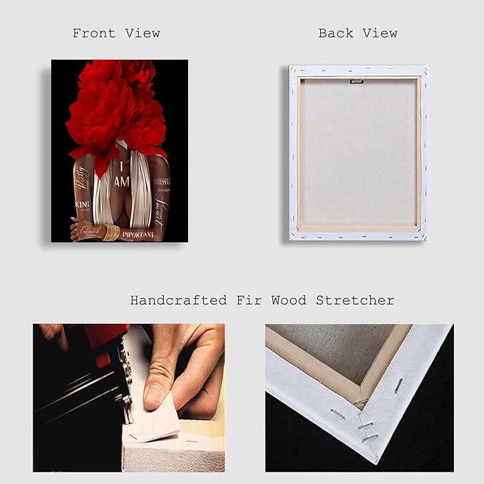 Inspirational Wall Art Canvas, African American Empowerment, Red Floral Design, Modern Home Decor 12"x16"