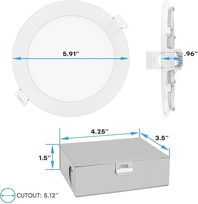 LUXRITE 12-Pack 5 Inch Ultra Thin LED Recessed Light with Junction Box, 12W, Color Selectable 2700K | 3000K | 3500K | 4000K | 5000K, Dimmable Wafer Lights, 1000 Lumens, ETL & Energy Star, IC Rated