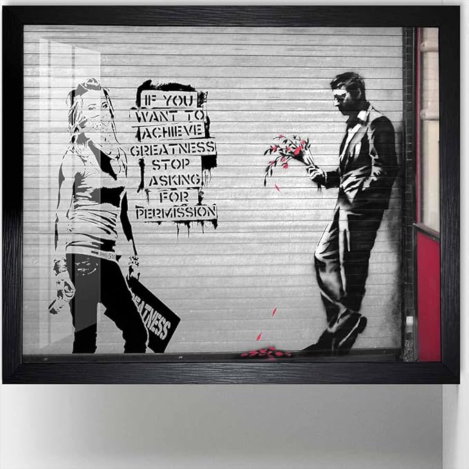 Biufo Banksy Wall Art Picture Graffiti Canvas Print Poster Pop Street Artwork for Bedroom Home Decor (10L x 8W, Framed)
