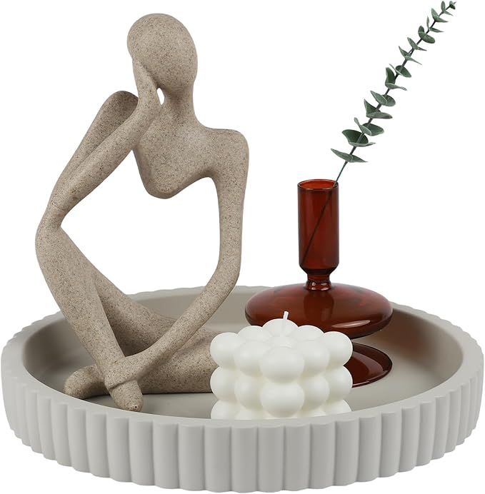 Round Decorative Tray for Coffee Table Decor-Modern Home Decor Tray-Concrete Coffee Table Serving Tray-Centerpiece Table Tray-Ottoman,Vanity, Bathroom, Kitchen,Dresser (Gray)