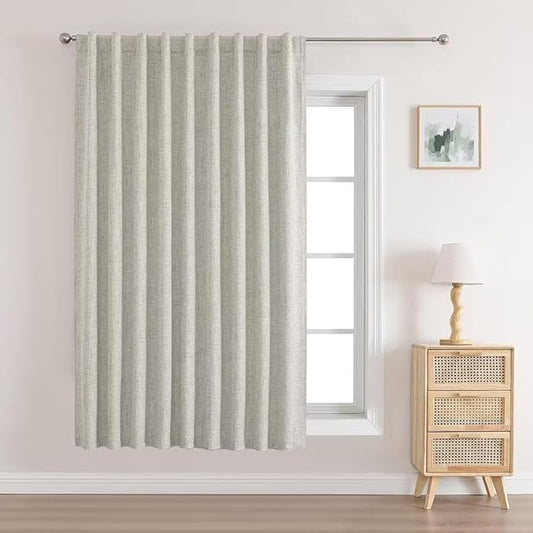 Joydeco 100% Total Blackout Curtains Custom Size for Bedroom Living Room Darkening Long Textured Drapes Thermal Insulated Back & Tab Rod Pocket 1 Panel(Light Beige,Custom Size)