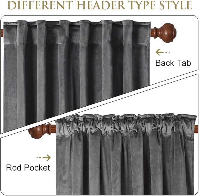 StangH Velvet Curtains 108 Inches Long - Luxury Grey Blackout Curtains for Living Room Large Window Thermal Insulated Panels for Bedroom French Door, W52 x L108 Each Panel, 2 Pieces