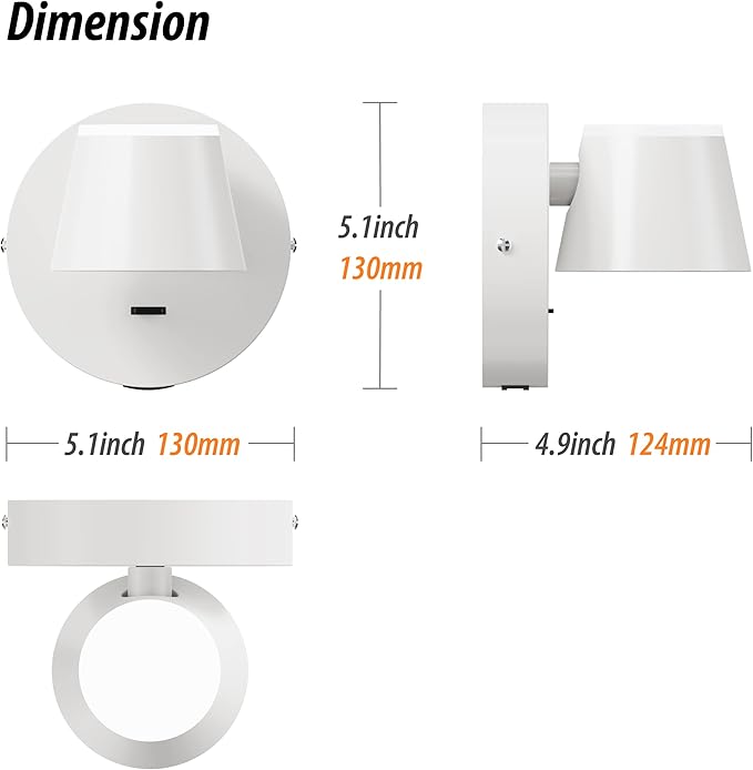 URSOLA Wall Light LED Wall Sconce with On/Off Switch USB Charging Port 110 Volt Hardwired Wall Lamp 350 Rotatable Up Down Sconces Wall Lighting (White)