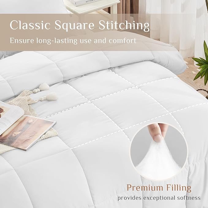 JOLLYVOGUE Queen Comforter Set, Ultra-Soft Bed in a Bag Queen Size 7 Pieces, Oeko-TEX Certified Bedding Set with Down Alternative Comforter, Sheets, Pillowcases & Shams, White