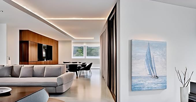 Yihui Arts Coastal Sailing Boat Canvas Wall Art - Blue and White Nautical Picture for Living Room, Bedroom, or Bathroom Decor with Vertical Seaside Artwork