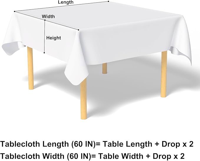 misaya Square Waterproof Vinyl Table Cloth, Buffalo Flannel Backed Tablecloth, Wipeable Plastic Table Cover for Dinner, Kitchen, Outdoor (60" x 60", Aquamarine and White)