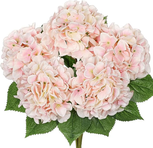 Light Pink Hydrangea Artificial Flowers Large Artificial Hydrangeas Silk Flowers for Home Decor Indoor Wedding Flowers Bouquets Faux Flowers Kitchen Centerpiece Table Decorations