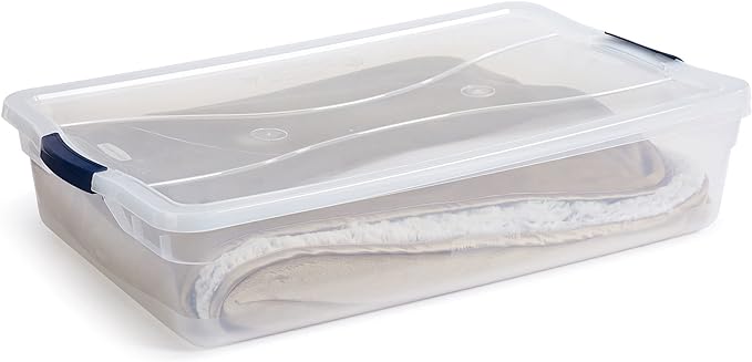 Rubbermaid Cleverstore 42 Quart Stackable Plastic Storage Bin with Lids for Garage, Closet, and Classroom, Clear, 4 Pack