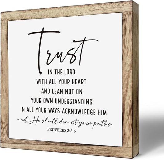 Scripture Sign, Proverbs 3:5-6 Sign, Trust In the Lord with All Thine Heart Sign, Wooden Plaques Box Signs, Bible Verse Wood Sign, Scripture Tabletop Decor, Christian Wooden Box Sign Desk Decor