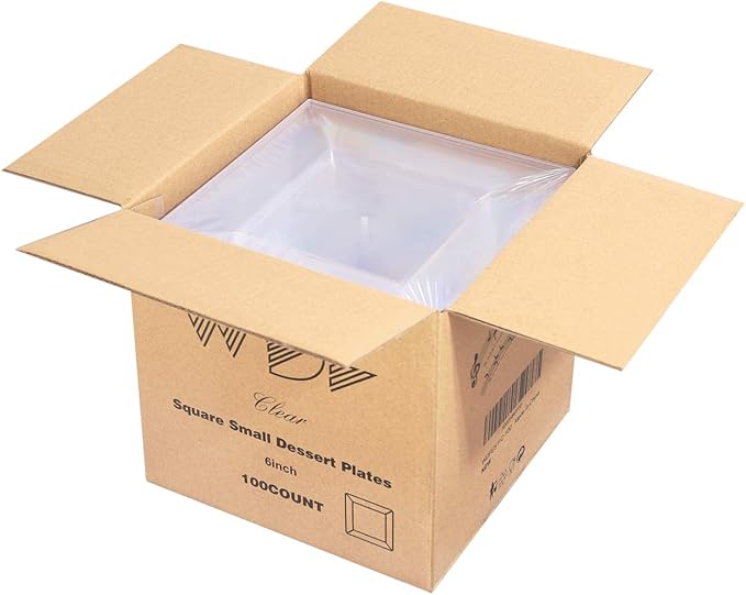 WDF 100PCS Clear Plastic Plates-6inch Square Disposable Plates- Small Appetizer Plates-Premium Clear Dessert/Salad Plates Perfect for Wedding & Parties