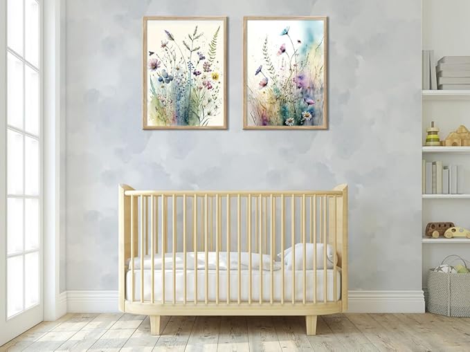 Large Framed Colorful Flowers Bathroom Wall Art Decor, Blue Floral Picture Canvas Print White Daisy Painting Artwork for Bedroom Living Room Office Decoration 16"x24"x2 Panels