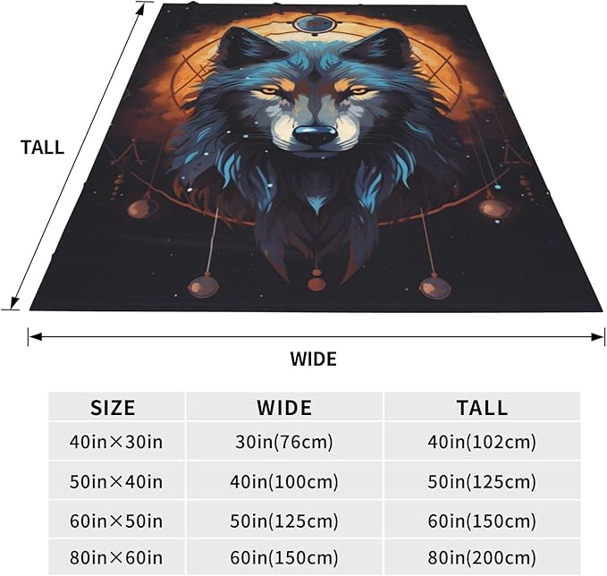 Catroon Wolf Dream Catcher Blanket Gifts Moon Wolves Flannel Throw Blankets for Home Decor Couch Bed Sofa Soft Fuzzy Lightweight for All Season 50x40 Inches