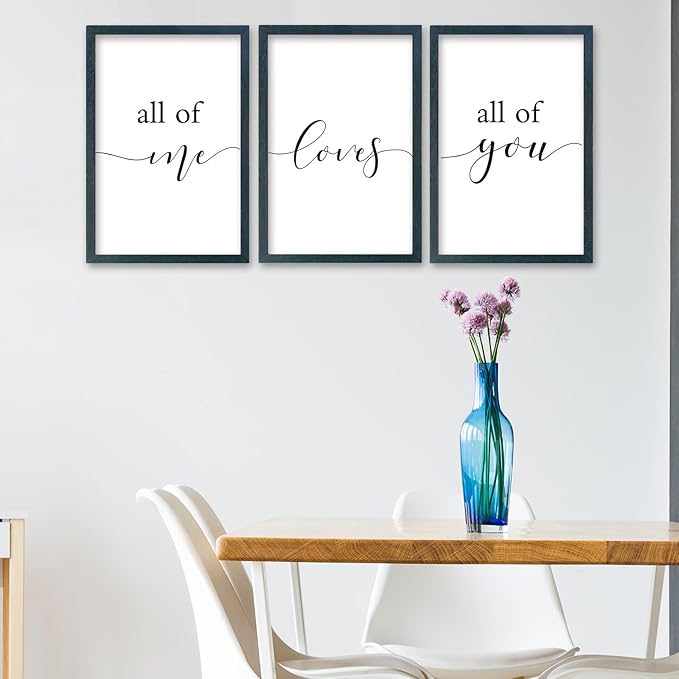 SRSZHIYUE All of Me Loves All of You Sign Wall Decor 16"×11" Set of 3 Framed Wooden Plaque for Master Bedroom Above Over Bed Love Quotes Wall Hanging Art (Black)