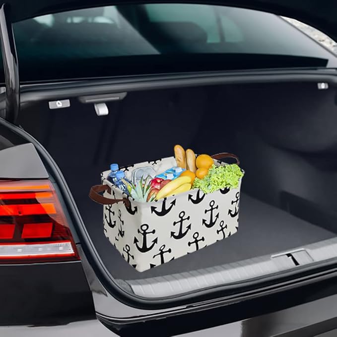 CLOCOR Rectangular Storage Basket,Collapsible Cute Pattern Storage Bin,Waterproof Coating Storage Box with Handles ,Gift Baskets, Shelf Basket (Anchor)